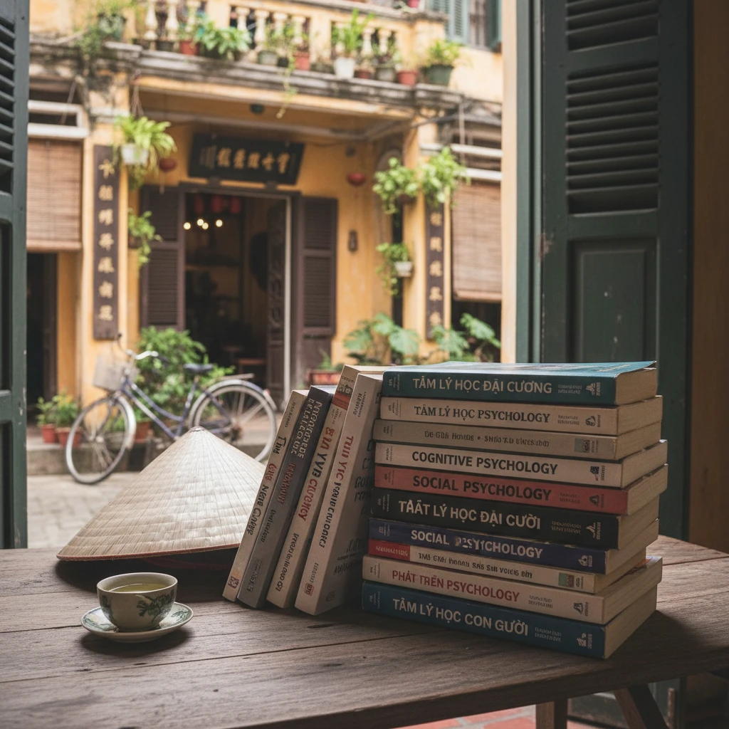 Ảnh chụp sách tâm lý trên bàn gỗ