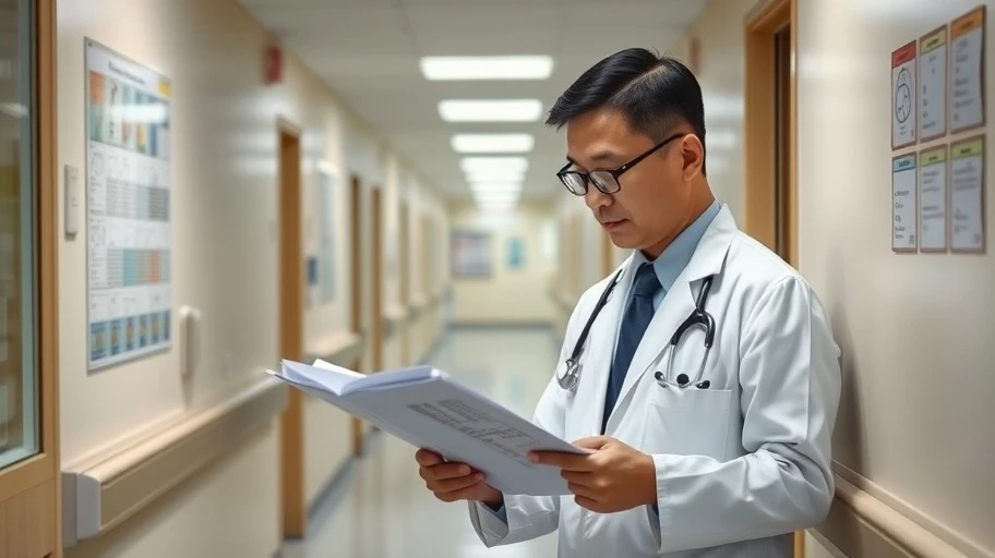 Bác sĩ đang xem biểu đồ bệnh nhân trong bệnh viện.