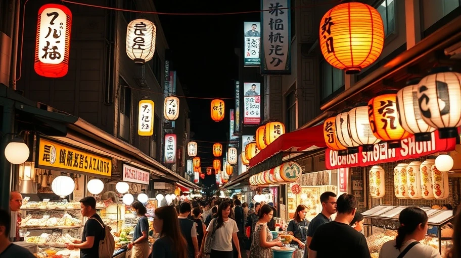 Cảnh chợ đêm Osaka Nhật Bản