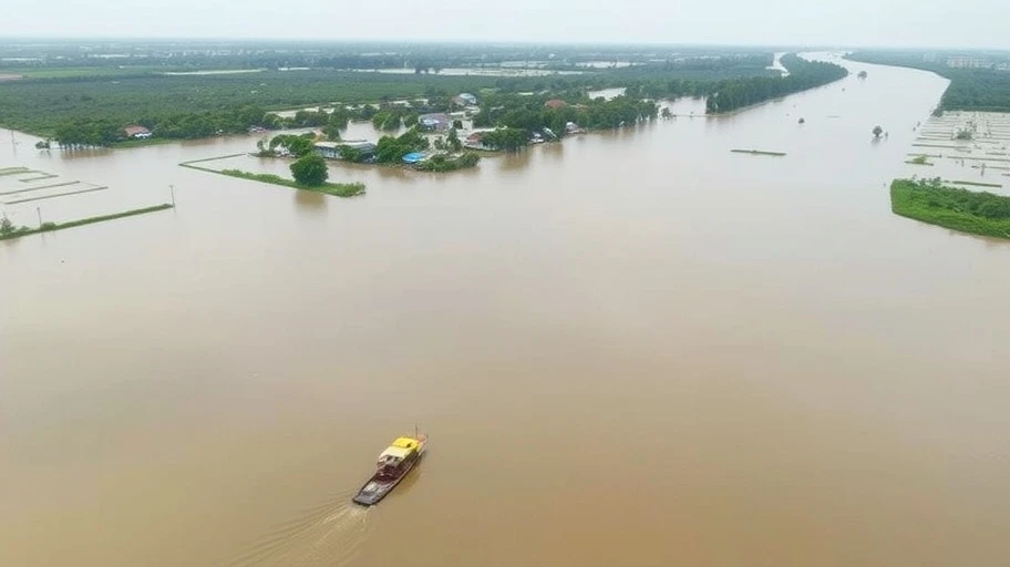 Cảnh mùa nước nổi ở sông Mê Kông