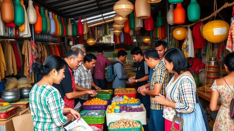 Chợ Việt Nam tấp nập với các hoạt động văn hóa.