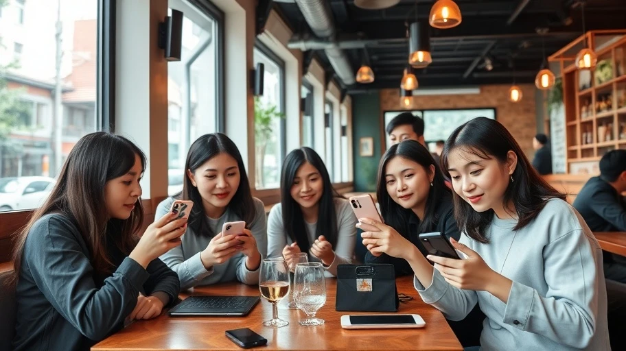 Giới trẻ Việt Nam tại quán cafe với điện thoại thông minh