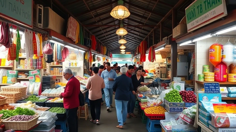 Hình ảnh chợ biểu tượng cho chính sách thuế và phí