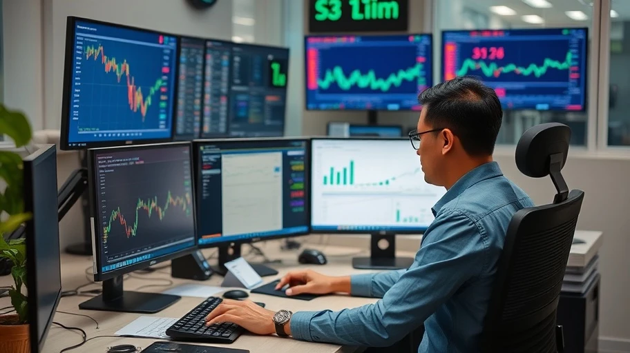 Hình ảnh một chuyên viên phân tích tài chính tại văn phòng ở Hà Nội