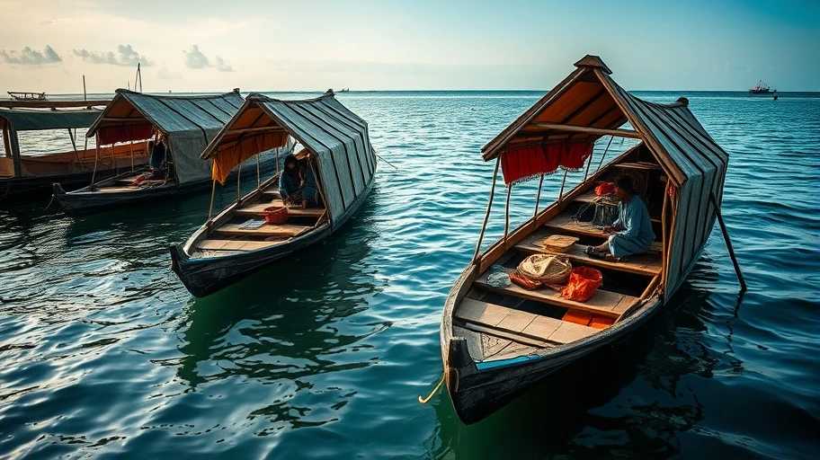 Hình ảnh người Bajau biển và thuyền gỗ