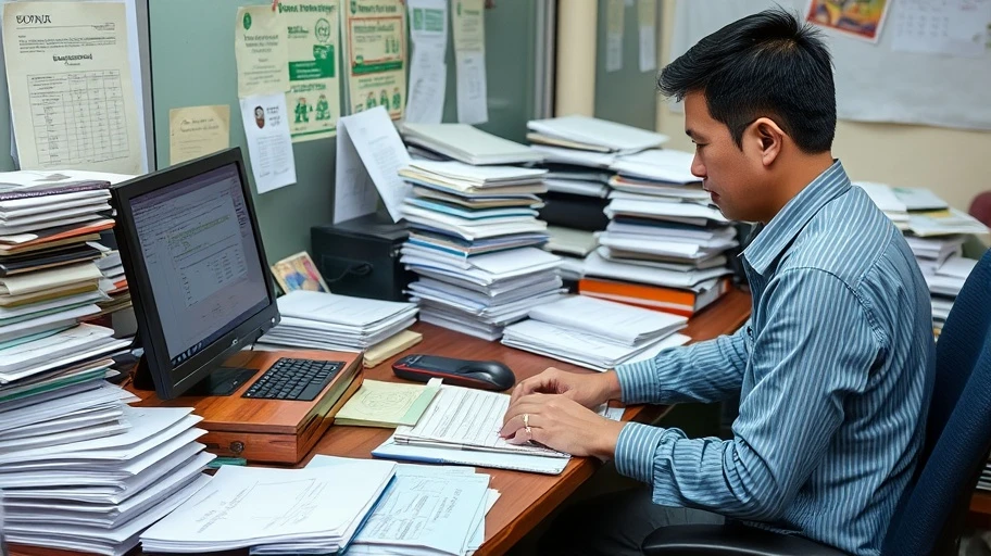 Hình ảnh nhân viên kế toán với sổ sách ở Hà Nội
