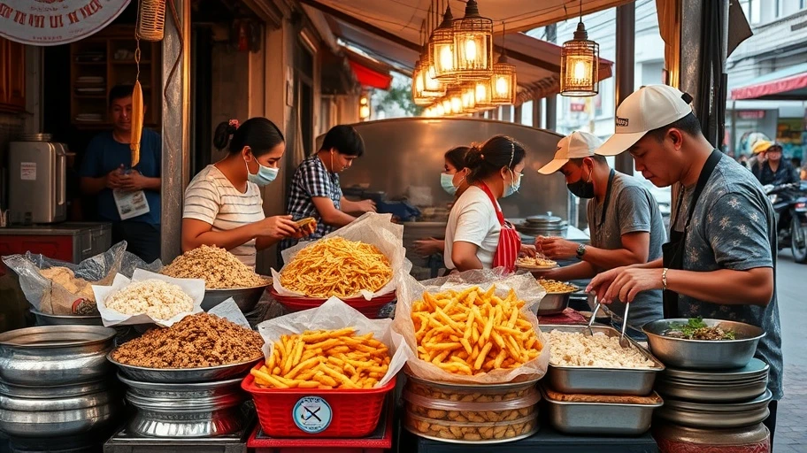 Hình ảnh sự biến đổi văn hóa qua ẩm thực đường phố Việt Nam.