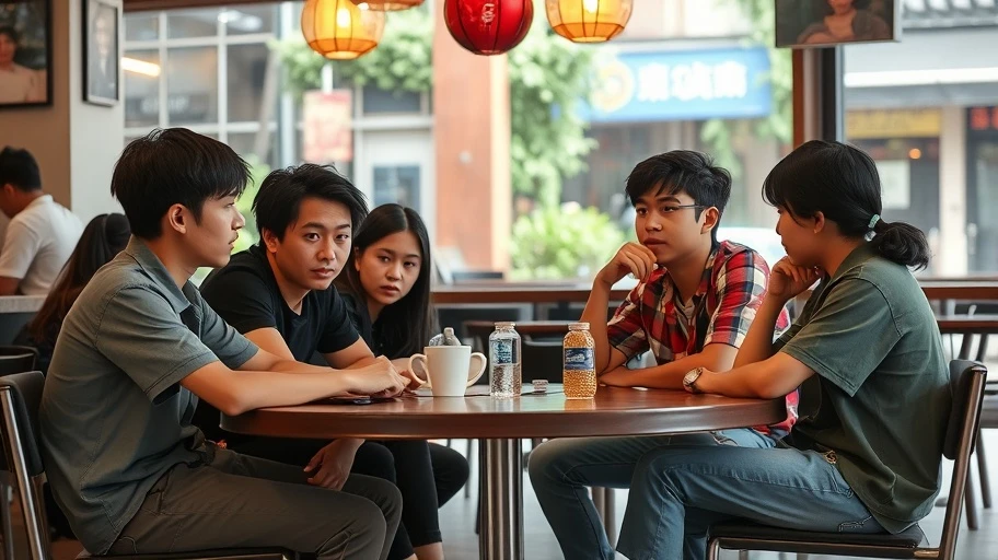 Hình ảnh teen Việt thảo luận ở quán cà phê