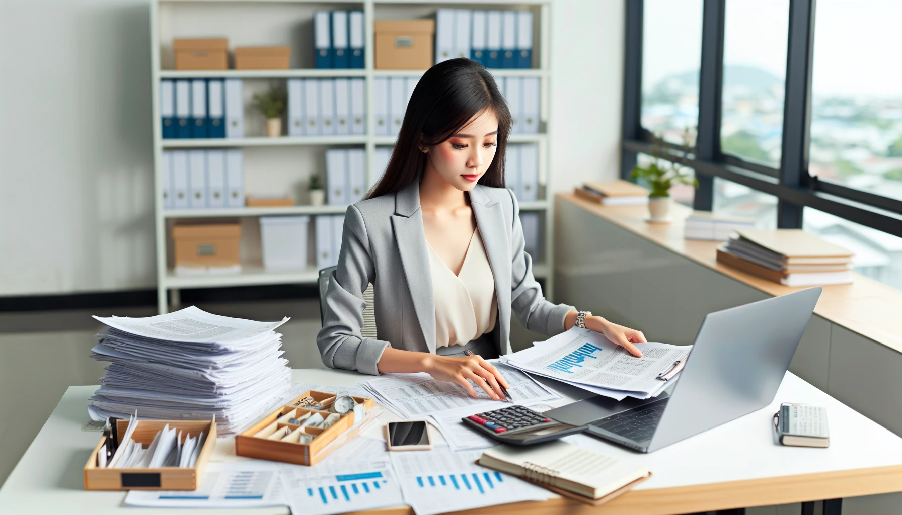 Kế toán tài chính làm việc tại văn phòng.
