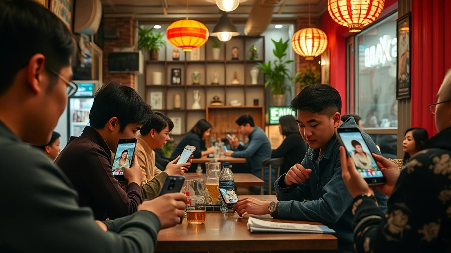 Kết nối qua mạng xã hội tại quán cà phê Việt Nam
