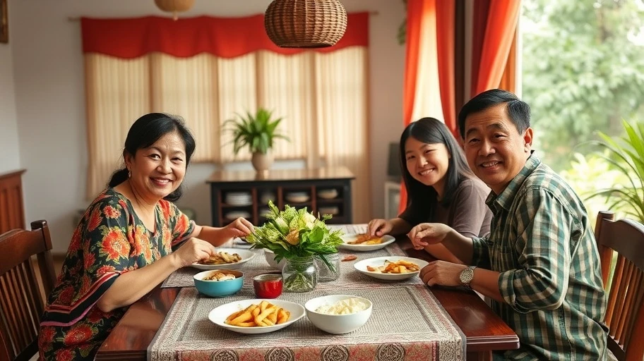 Khung cảnh gia đình quây quần bên nhau trong phim Người Một Nhà