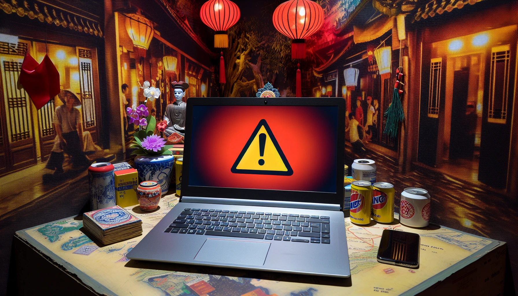 Laptop with warning sign representing data breach