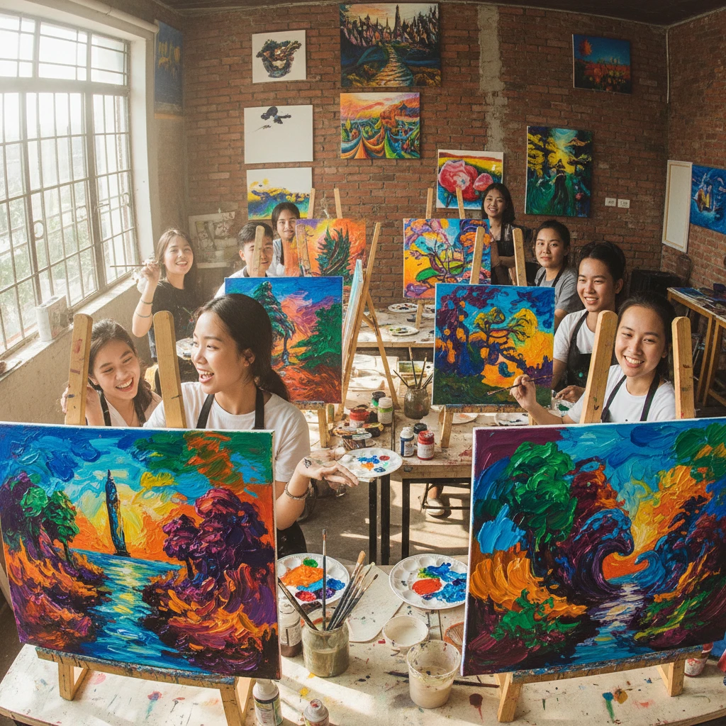 Lớp học vẽ tranh bên bạn bè