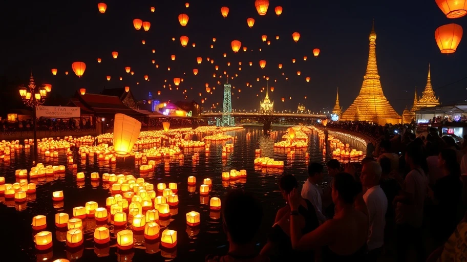 Loy Krathong - Lễ hội thả đèn trên sông ở Thái Lan.