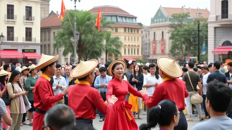 Nghệ sĩ đường phố và đám đông vui vẻ