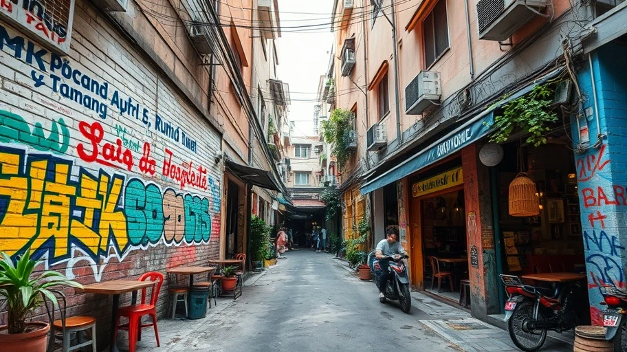 Ngõ hẻm đô thị tại Việt Nam với graffiti
