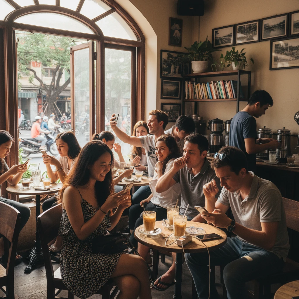 Người dùng kết nối trên mạng xã hội qua điện thoại thông minh