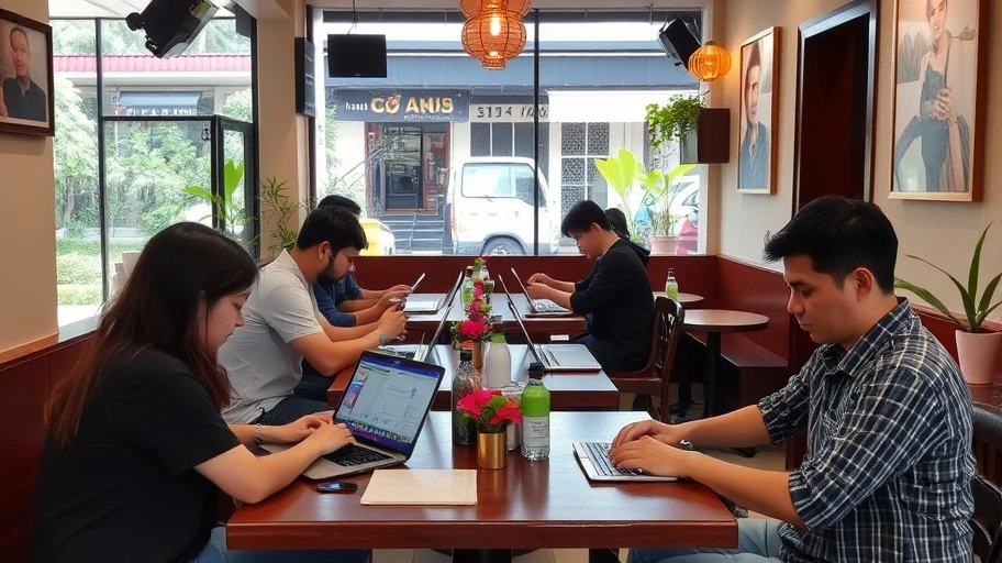 Người dùng mạng xã hội tại quán cà phê