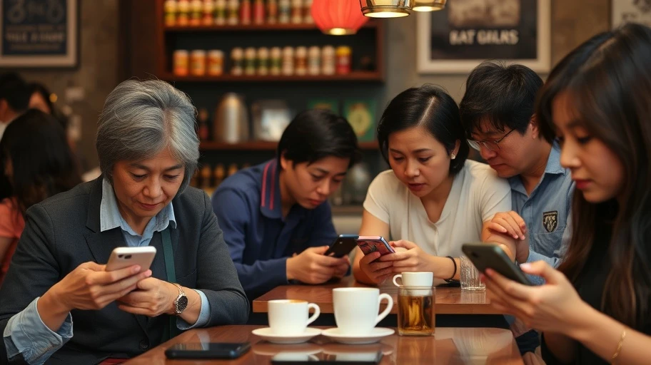 Người dùng mạng xã hội trong quán cafe tại Việt Nam