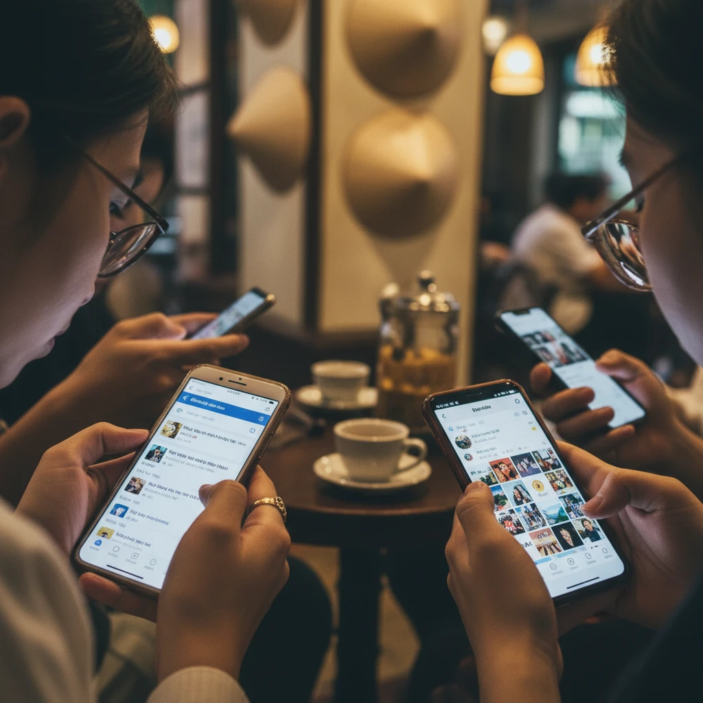 Người dùng Việt Nam sử dụng các ứng dụng mạng xã hội trên điện thoại thông minh.