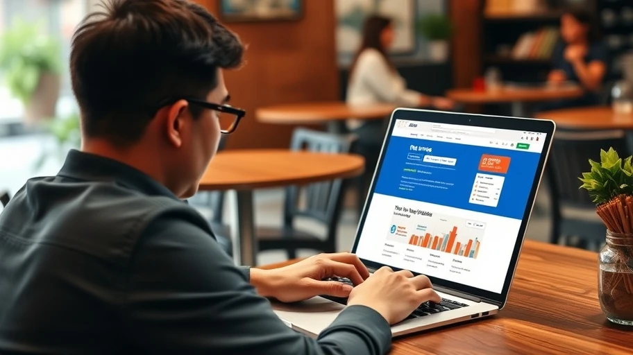 Người sử dụng laptop tìm báo cáo tài chính Novaland trên CafeF