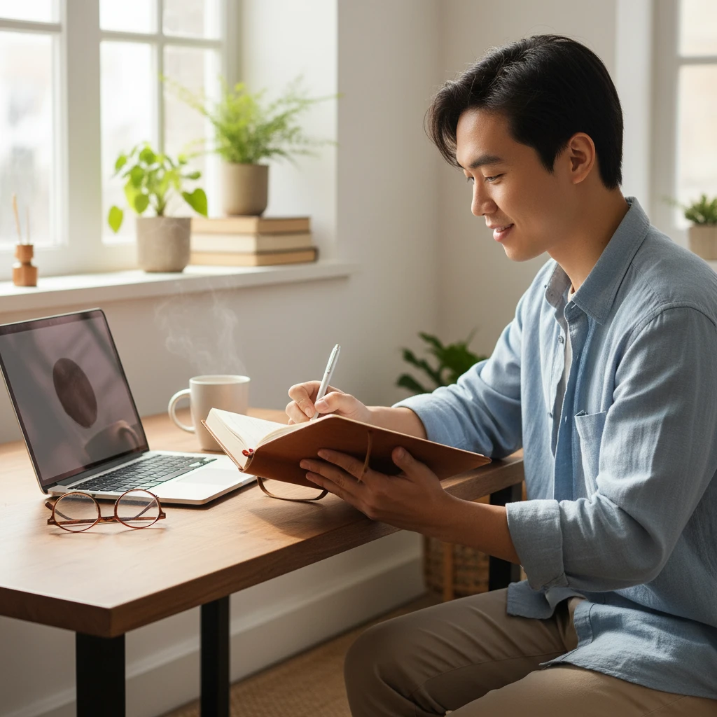 Người trẻ đang viết nhật ký lên kế hoạch cho mục tiêu