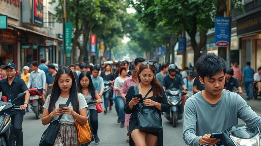 Người trẻ sử dụng điện thoại ở Hà Nội
