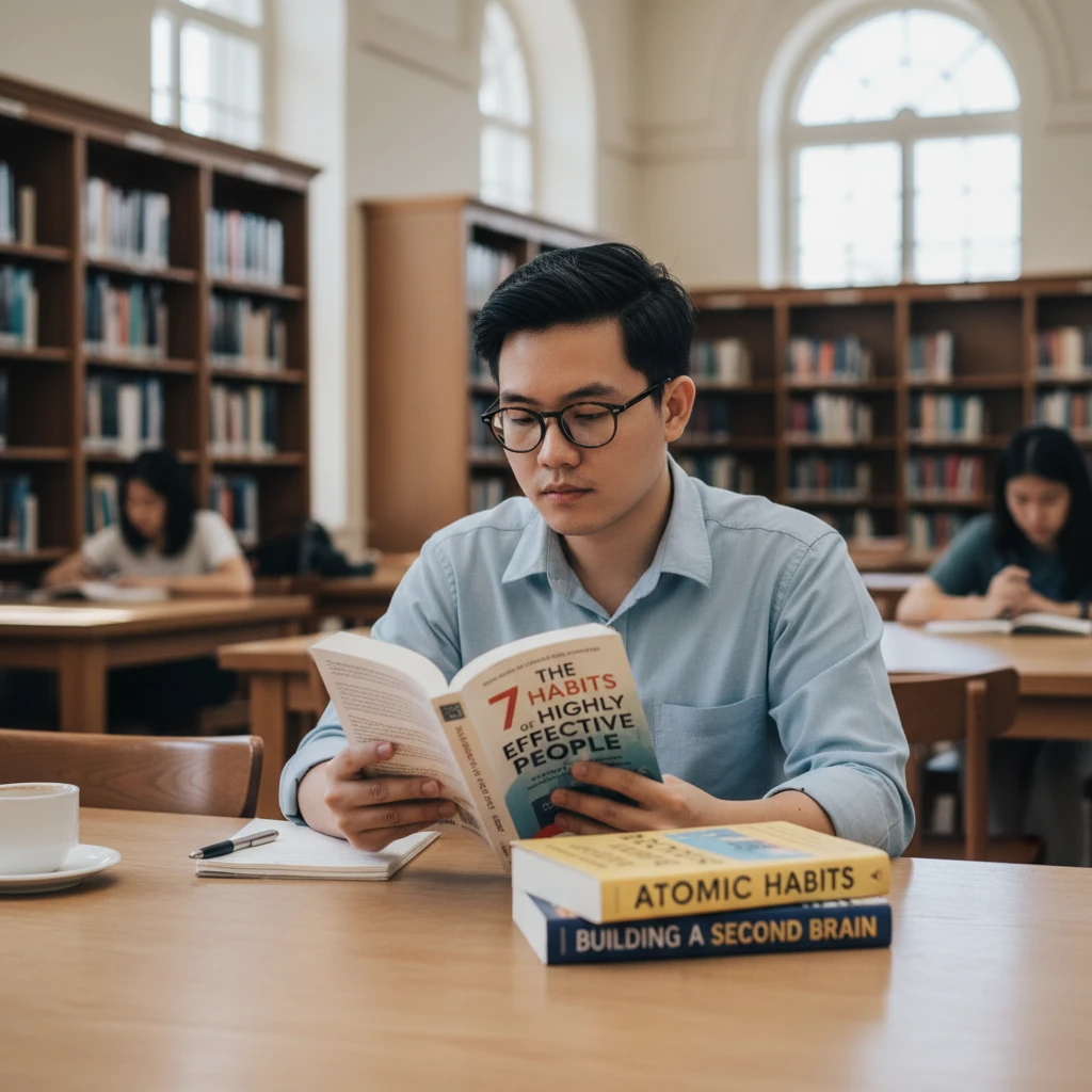 Người trẻ Việt Nam đọc sách phát triển bản thân ở thư viện