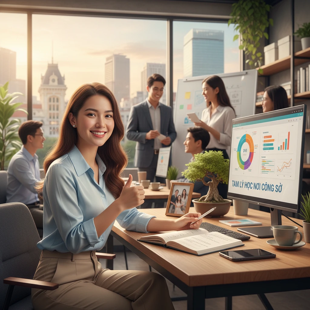 Người vui vẻ làm việc tại văn phòng nhờ tâm lý học