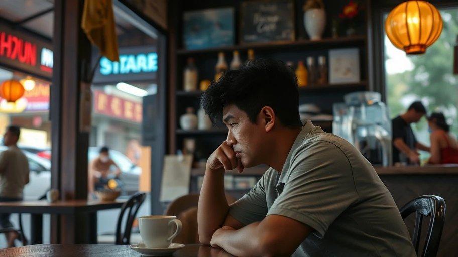 Nguyên nhân tâm lý sợ sai, một người suy tư trong quán cà phê.