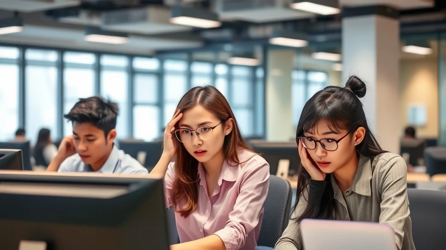 Nhân viên văn phòng Việt Nam căng thẳng ở nơi làm việc.