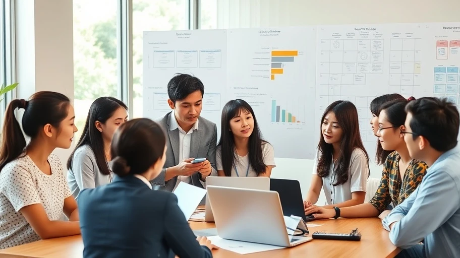 Nhóm người trẻ Việt Nam làm việc với biểu đồ và laptop