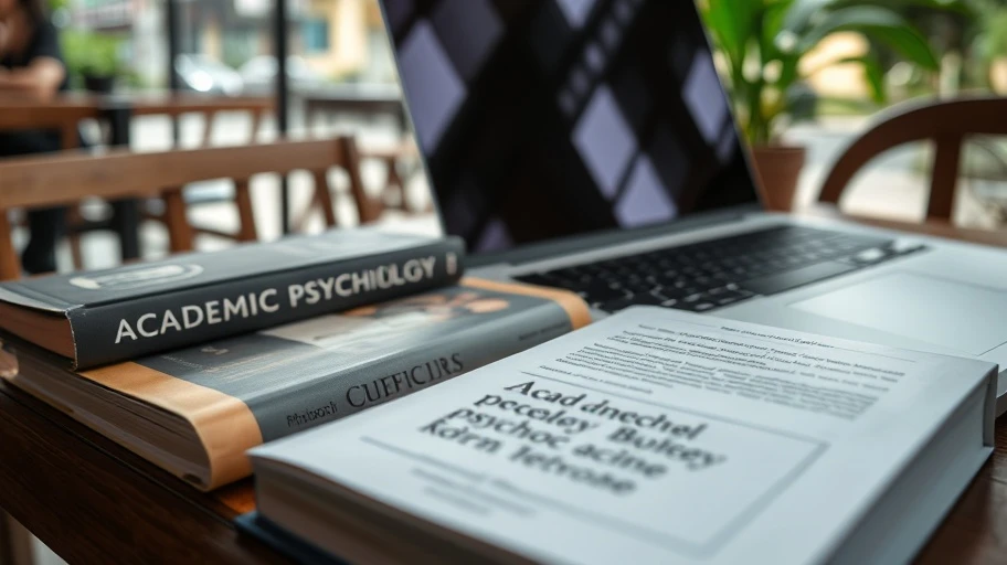 Sách tâm lý học và laptop