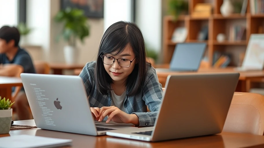 Sinh viên Việt Nam thảo luận trực tuyến trên máy tính xách tay