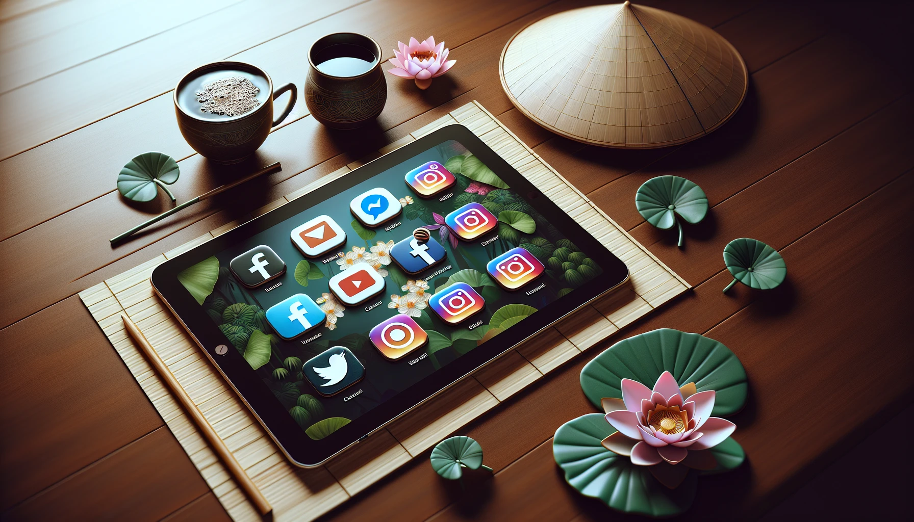 Tablet displaying popular social media apps
