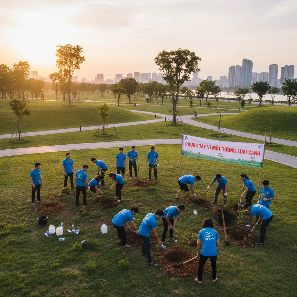 Tình nguyện viên Việt Nam trồng cây trong công viên